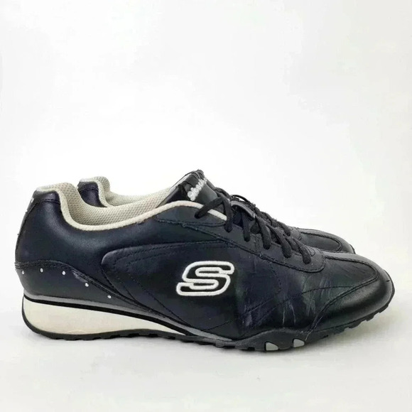 Vintage 2010 Skechers Black White Athletic Leather Running Tennis Shoes - 10 - Picture 3 of 10